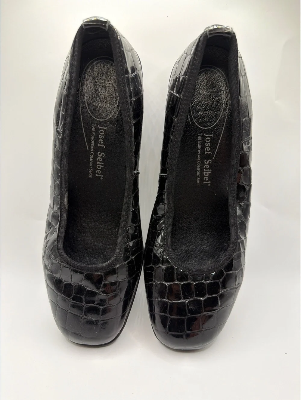 Josef Seibel Women's Black Croc-Embossed Leather Wedge Shoes Size 6.5